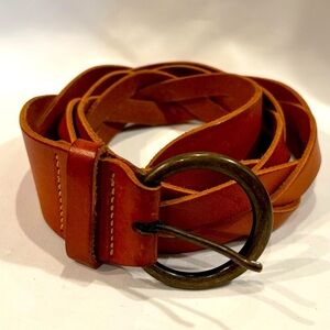 H&M Sz M-L Braided Leather Belt with Brass Copper Toned Rounded Buckle